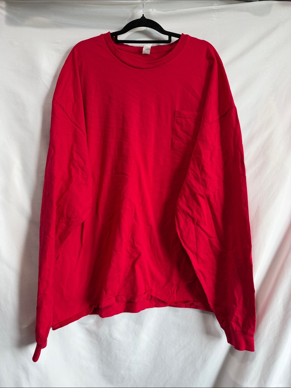 Hanes Men's Bright Red Long Sleeve Pocket Tee